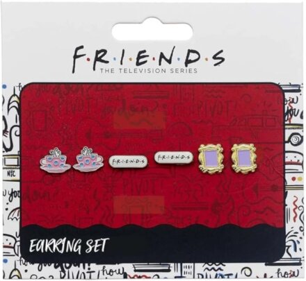 FRIENDS TV Show Set of 3 Earring Studs; Frame, Coffee Cup, & FRIENDS Logo