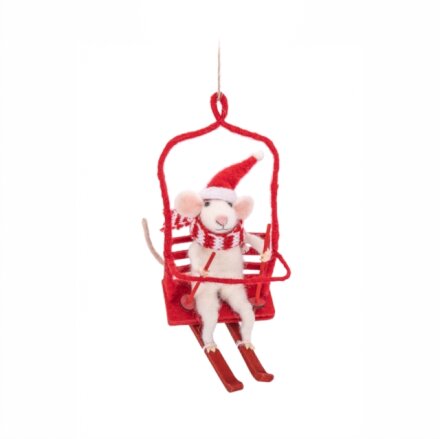 Mouse on a Ski Lift Felt Decoration