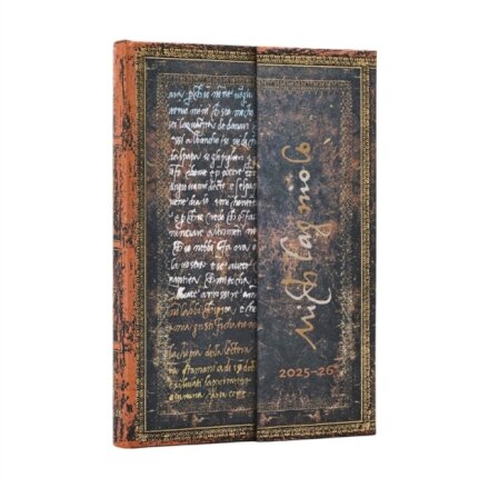 2026 Michelangelo Handwriting (Embellished Manuscripts Collection) Mini 18-month Horizontal Hardcover Flexi Dayplanner 2025-2026 (Wrap Closure)