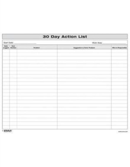 30 Day Action List