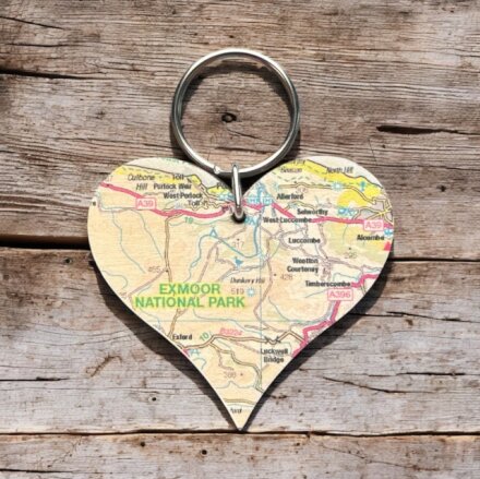 OS Map Wooden Heart Key-ring - Exmoor National Park