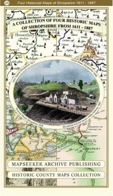 A Shropshire 1611 - 1836 - Fold Up Map that features a collection of Four Historic Maps, John Speed's County Map 1611, Johan Blaeu's County Map of 1648, Thomas Moules County Map of 1836 and a Map of the Severn Valley Railway in 1887.The maps also feature a number of early views across Shropshire including the famous Ironbridge over the Severn and t