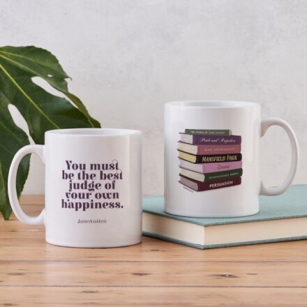 Jane Austen Bookstack With Quote Mug