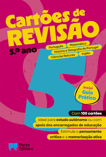Cartões de revisão - Livro Português, Matemática, História e Geografia de Portugal, Ciências Naturais e Inglês - 5.º ano