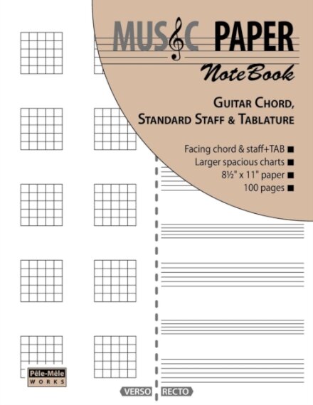 MUSIC PAPER NoteBook - Guitar Chord, Standard Staff & Tablature