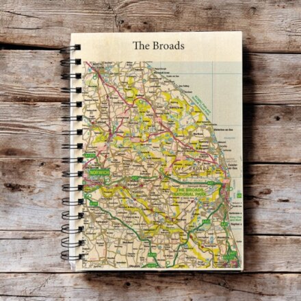 OS Map Wooden Lined Notebook - The Broads