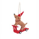 Santa Sausage Dog on a Scooter Felt Decoration