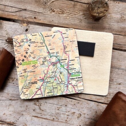OS Map Wooden Square Magnet - Lake District National Park