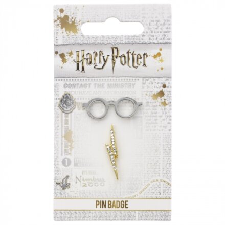 GLASSES & LIGHTNING BOLT PIN BADGE