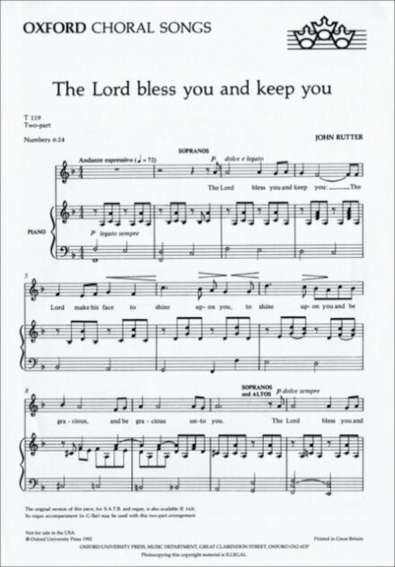 The Lord bless you and keep you SA vocal score (F major)