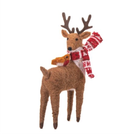 Deer with Robin Felt Decoration