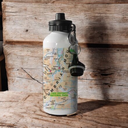 OS Map 600ml Metal Water Bottle - Lake District National Park