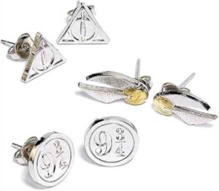 Harry Potter Deathly Hallows/Golden Snitch/Platform Stud Earring Set