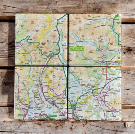OS Map Ceramic Four Coaster Set - Loch Lomond and The Trossachs National Park