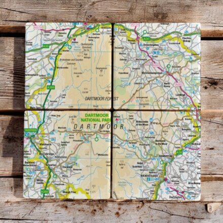 OS Map Ceramic Four Coaster Set - Dartmoor National Park