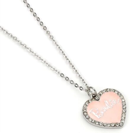 Barbie Pink Enamel Heart Pendant Necklace with Crystal