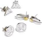 Harry Potter Deathly Hallows/Golden Snitch/Platform Stud Earring Set