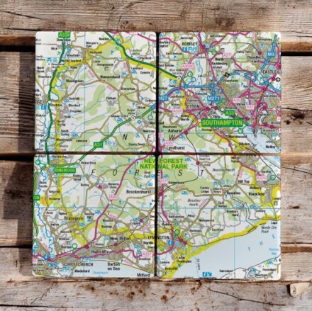 OS Map Ceramic Four Coaster Set - New Forest National Park
