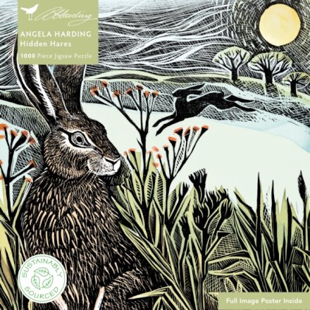 Adult Sustainable Jigsaw Puzzle Angela Harding: Hidden Hares