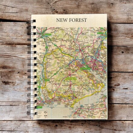 OS Map Wooden Lined Notebook - New Forest National Park